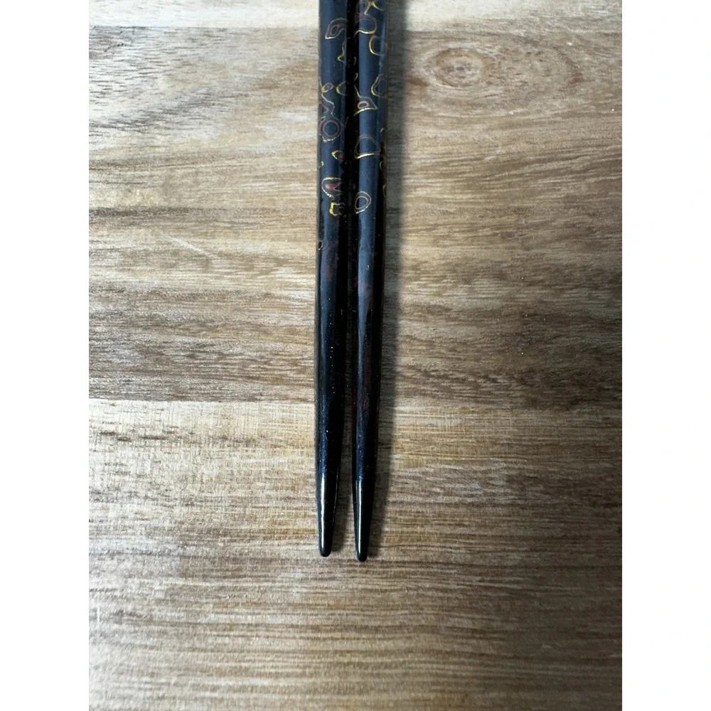 Vintage lida's Japan‎ Unique Lacquered Black Gold Japanese Chopsticks New